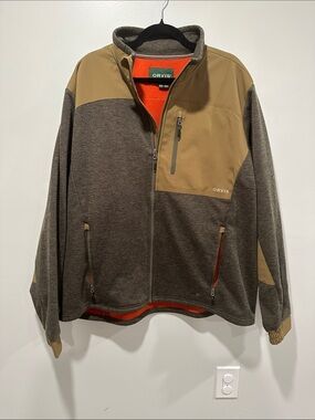 Orvis Brown & Tan Full-Zip Fleece Jacket with Orange Lining